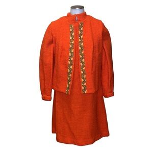 Vintage 60s Hand Made Dress~Jacket~Textured Orange